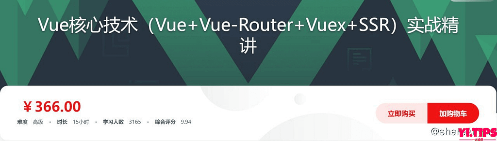 Vue核心技术 Vue+Vue-Router+Vuex+SSR实战精讲 价值366 阿里云盘 学习资料-Yi.Tips