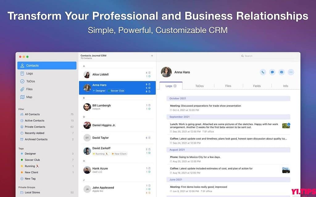 Contacts Journal CRM v3.3.11 [MAS] TNT破解版 商用通讯录管理工具-Yi.Tips