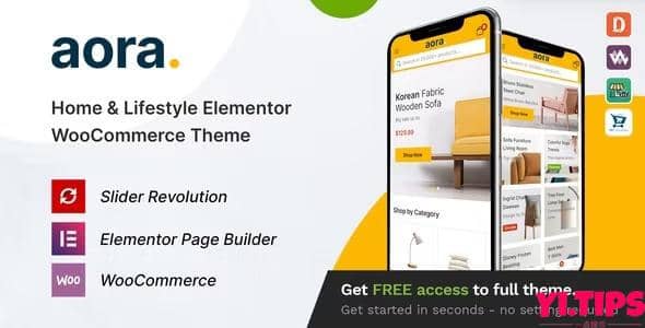 Aora 破解版免费下载 - 家居与生活方式 Elementor WooCommerce 主题-Yi.Tips