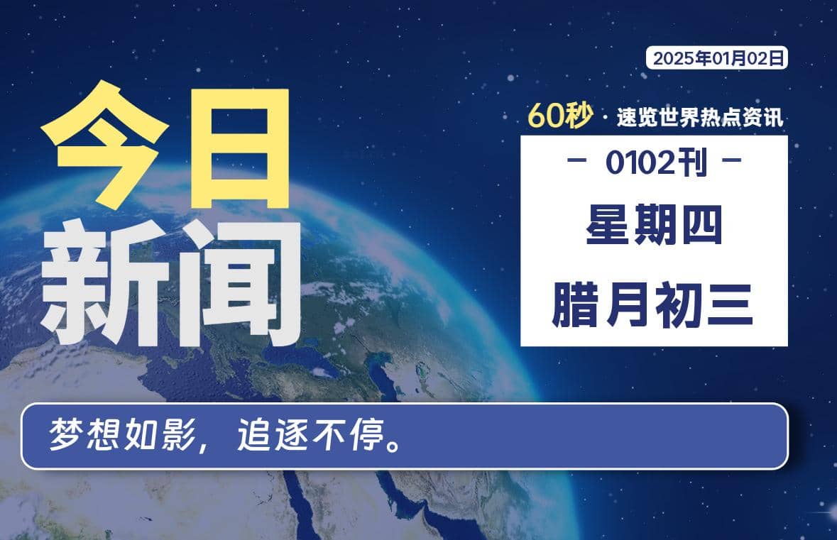 01月02日，星期四, 每天60秒读懂全世界！-Yi.Tips